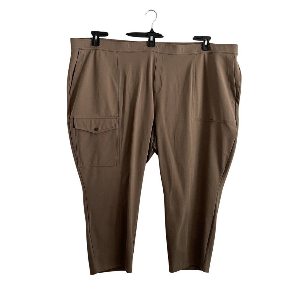 Susan Graver Weekend Women Petite Plus 5XP Brown Knit Cargo Cropped Pants NWOT